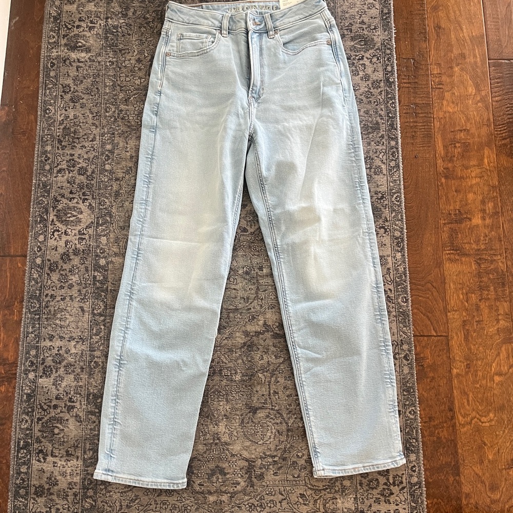 Aerie Blue Straight Leg Jeans High-Waisted